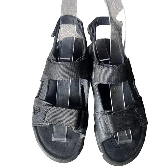 ECCO Sandals Genuine Leather Adjustable Comfortable Black Big Kids 3.5 US - Picture 3 of 11